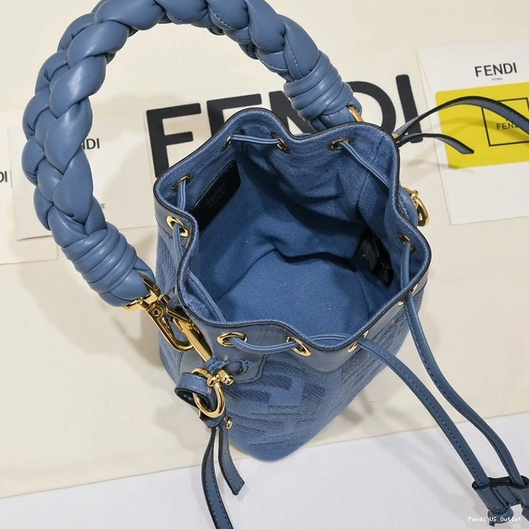 Cheap HOT with Tresor FF Bag Mini Blue Handle Fendi Bucket In Canvas Mon Woven Motif 0819